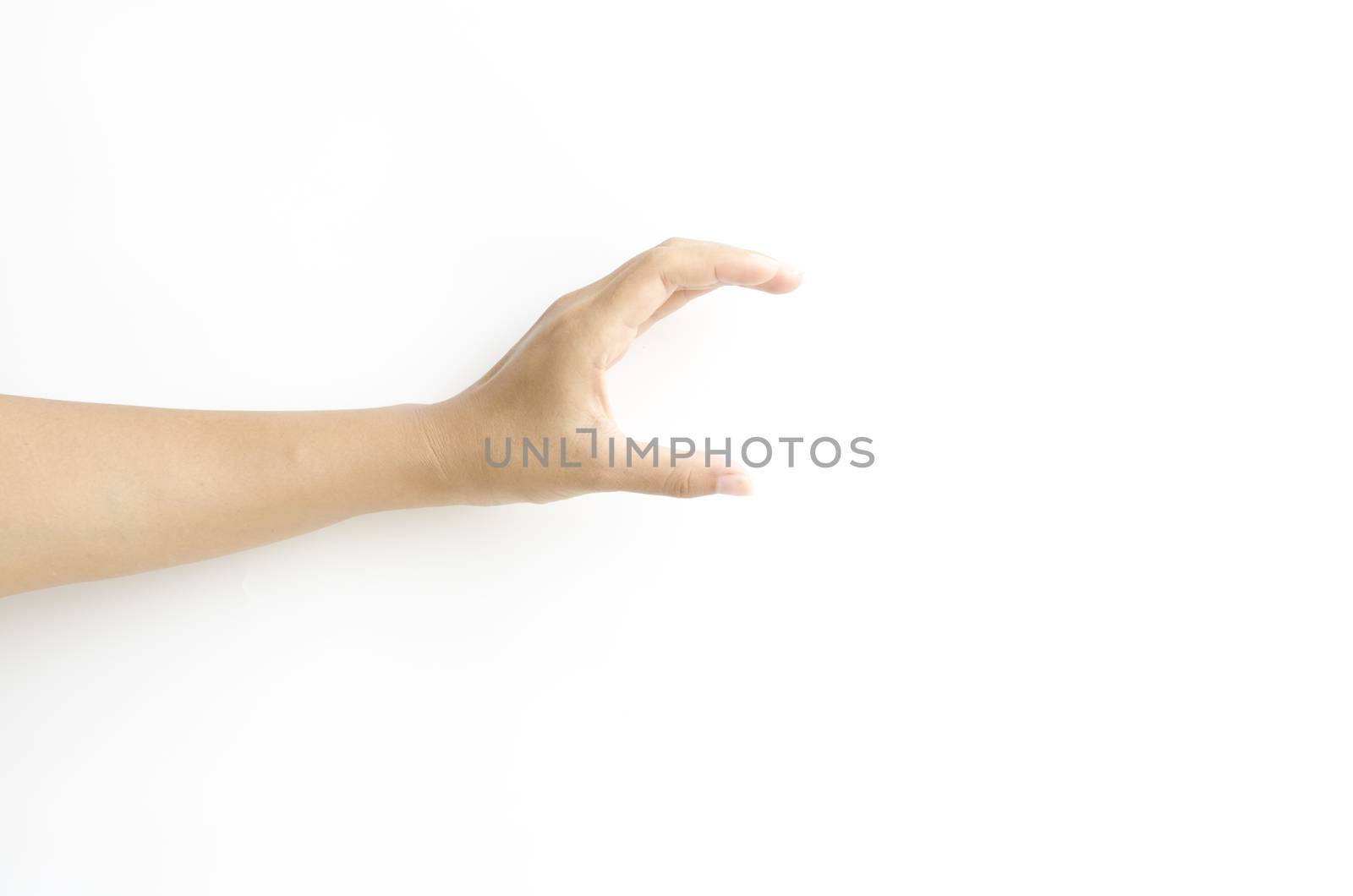 asia woman  hands hold sign on a white background