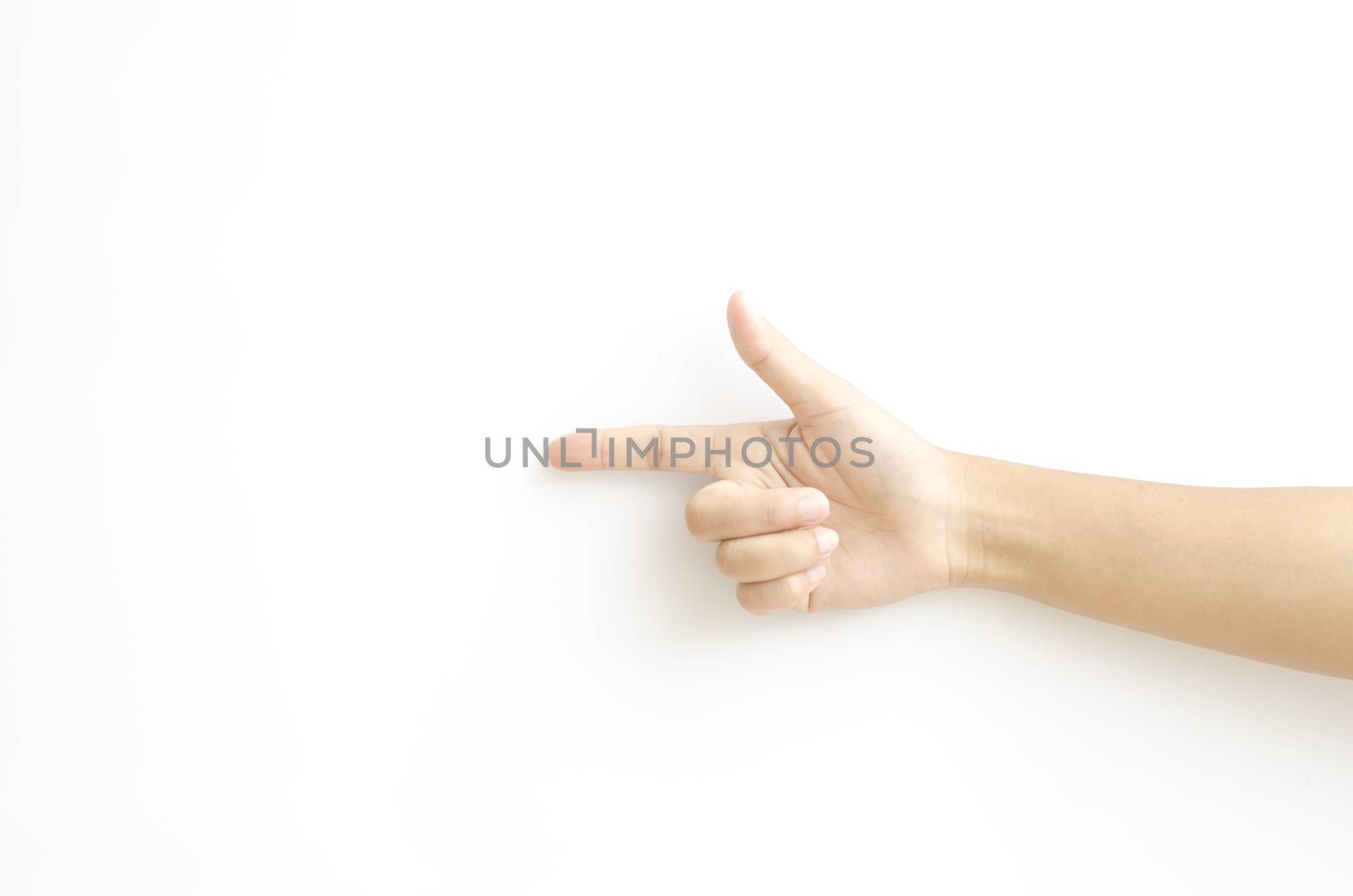 asia woman  hands hold sign on a white background