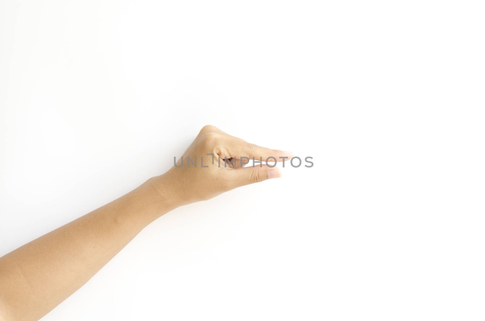 asia woman  hands hold sign on a white background