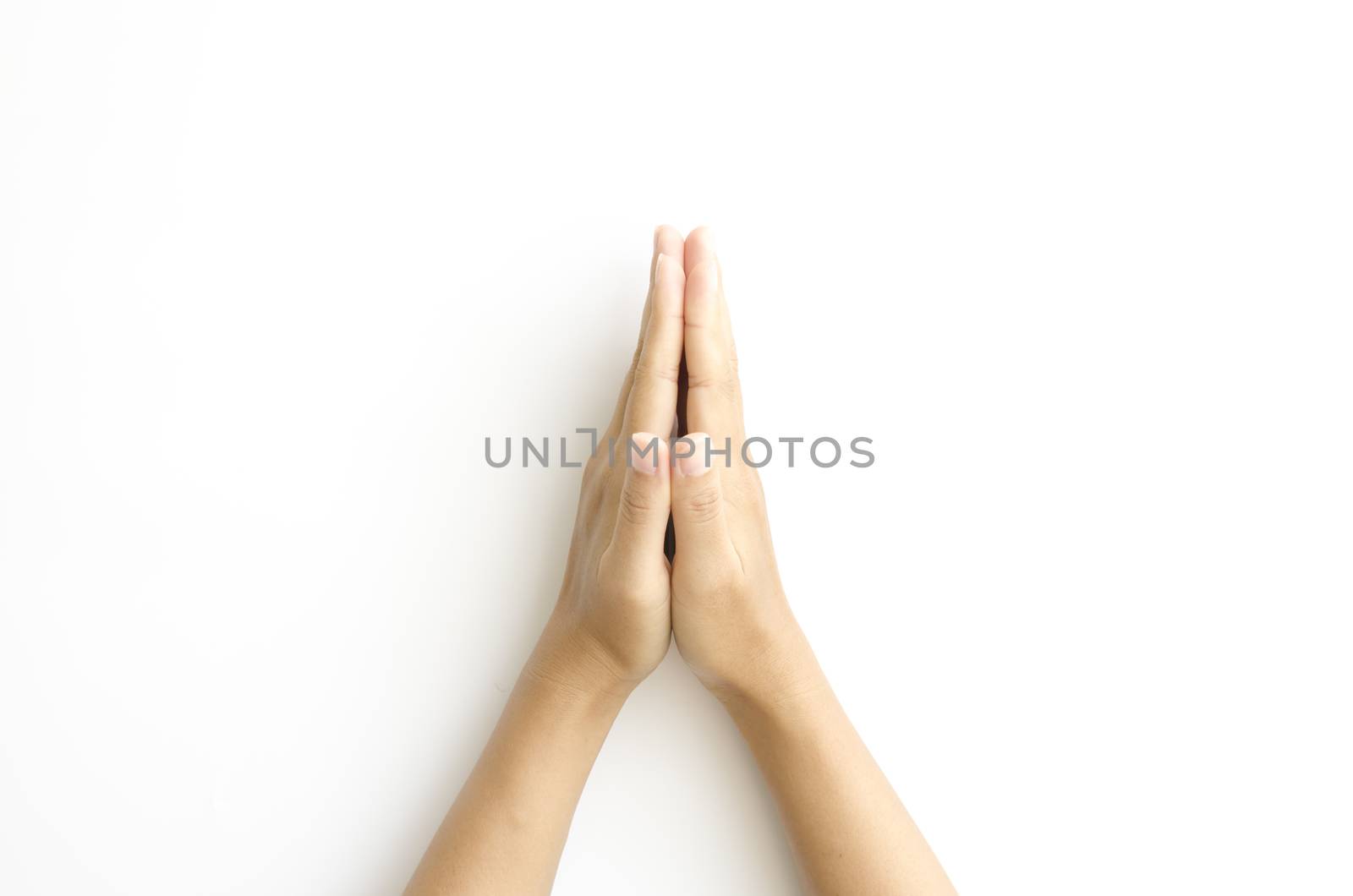 asia woman  hands hold sign on a white background