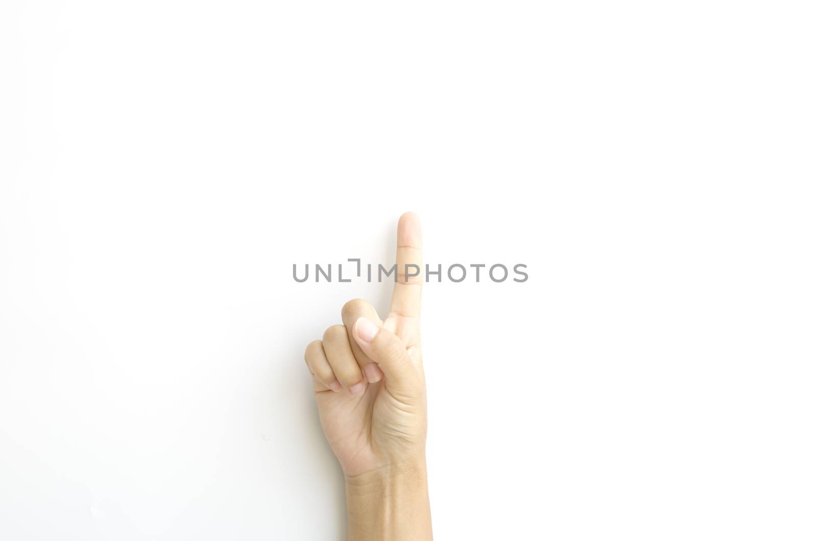 asia woman  hands hold sign on a white background