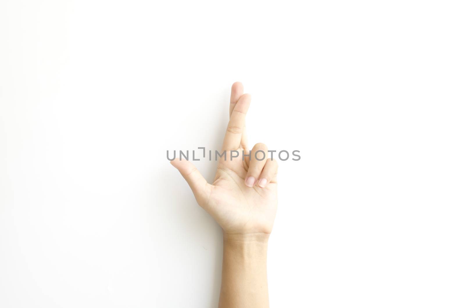 asia woman  hands hold sign on a white background