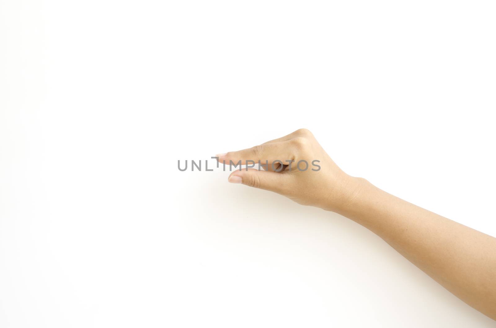asia woman  hands hold sign on a white background