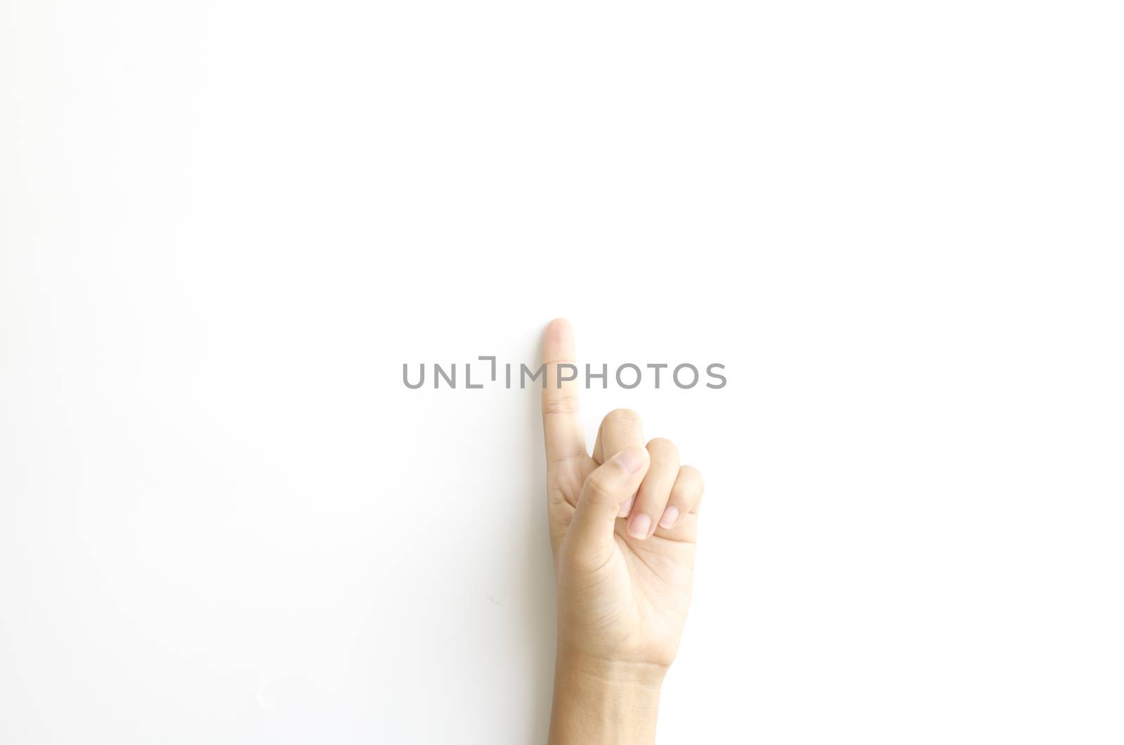 asia woman  hands hold sign on a white background