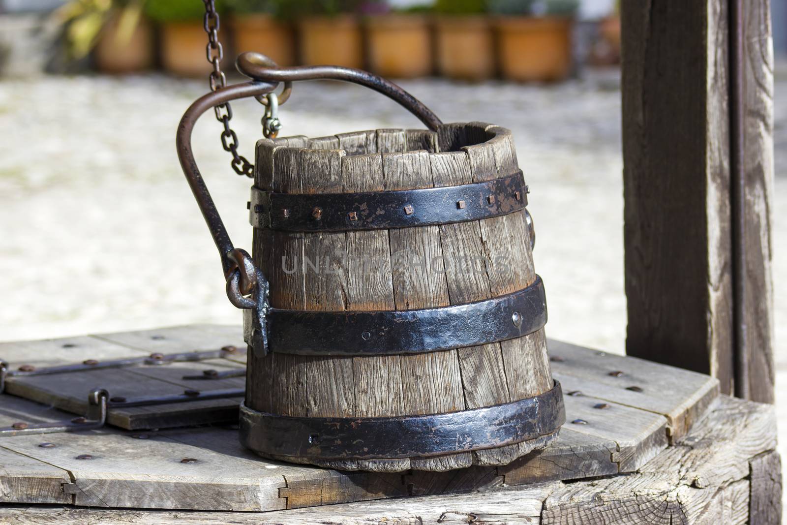 draw well with wooden bucket, Castle of Bled, Slovenia