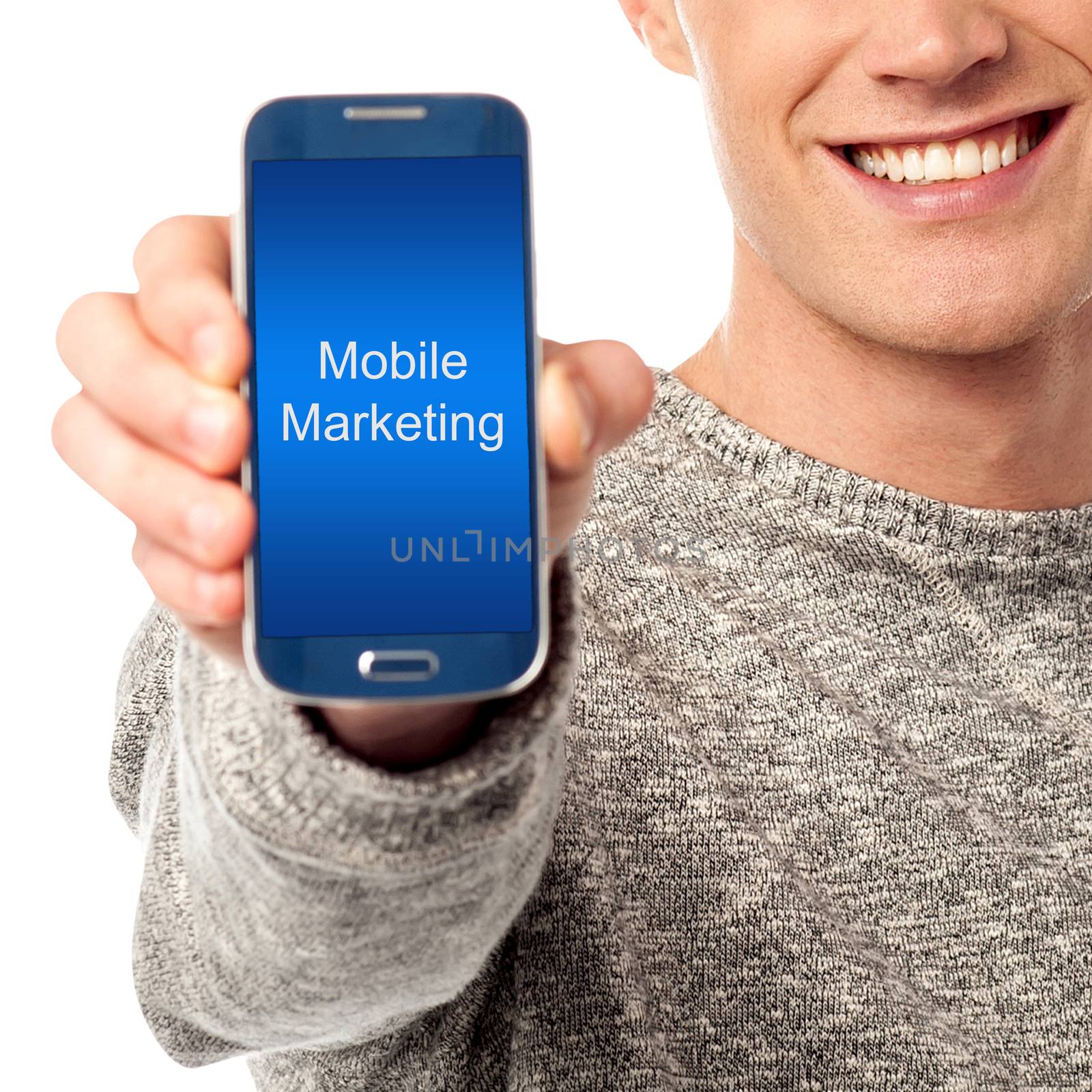 Cropped image of man displaying smart phone by stockyimages