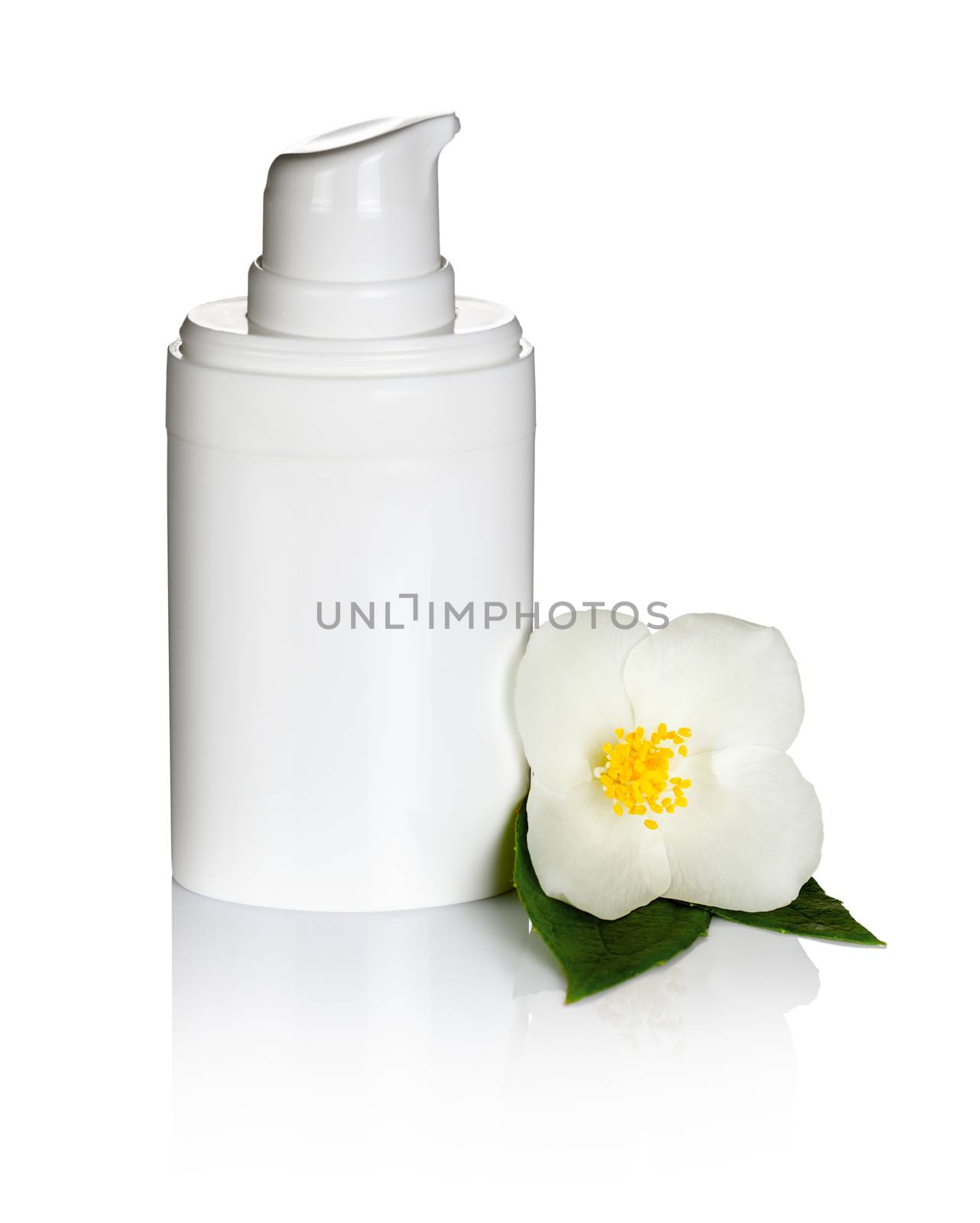 Jasmine cream with jasmine flower on white background