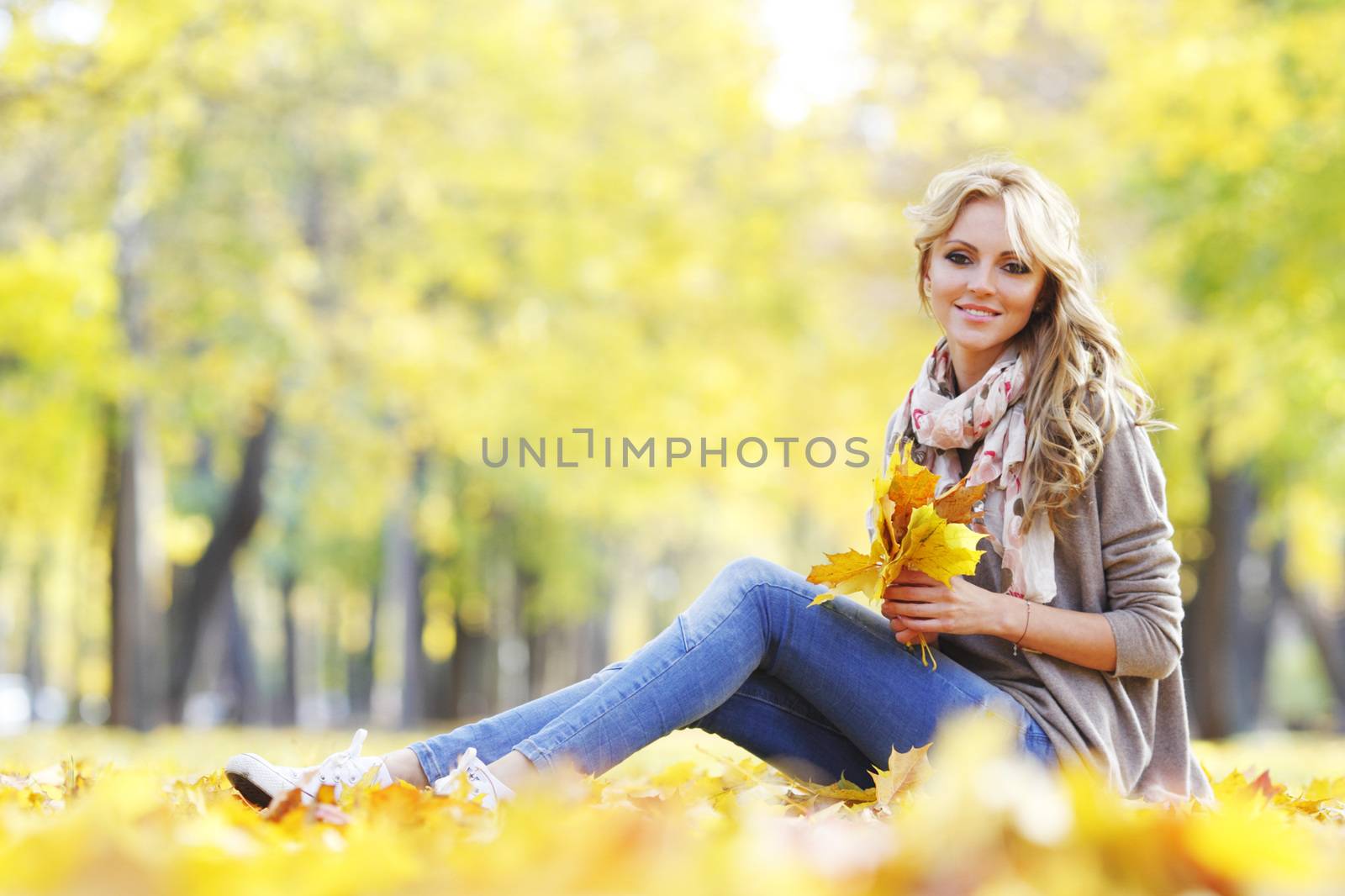 Woman in autumn park by Yellowj