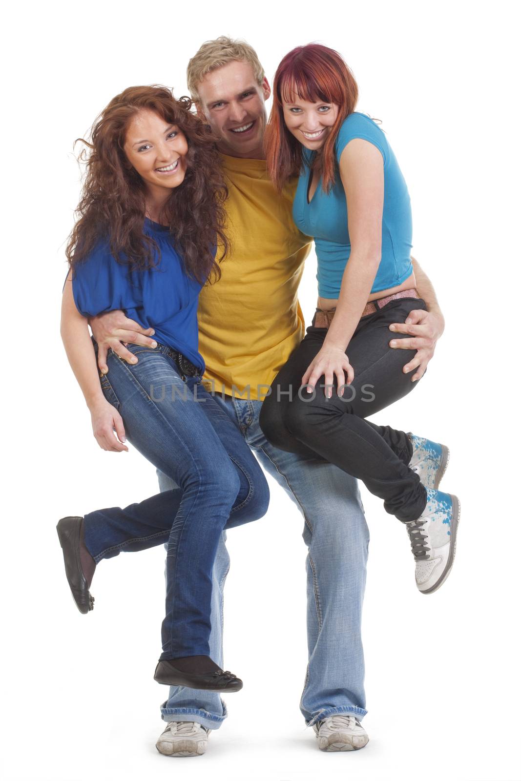 portrait of a group of young happy people smiling - isolated on white