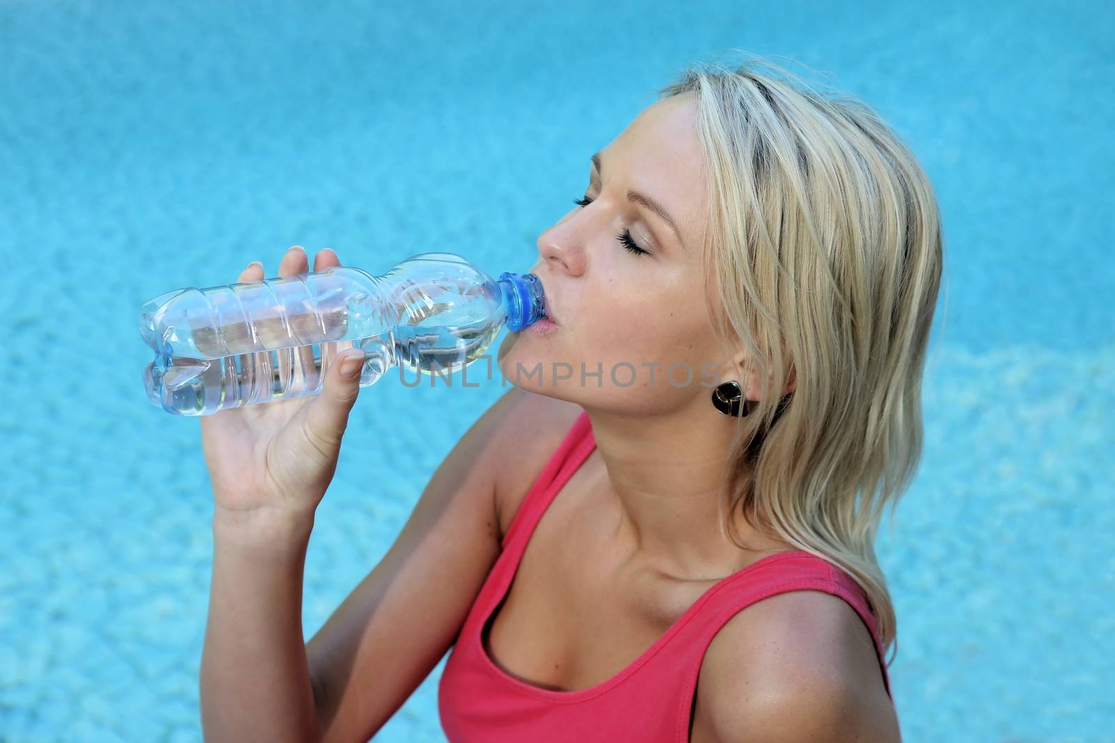 Gorgeous Blond Drinking Healthy Spring Water by fouroaks