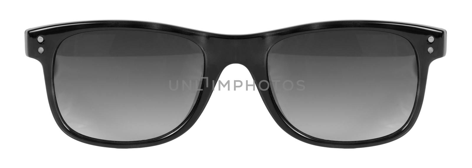 Sunglasses black frame and grey color lens isolated against a clean white background nobody