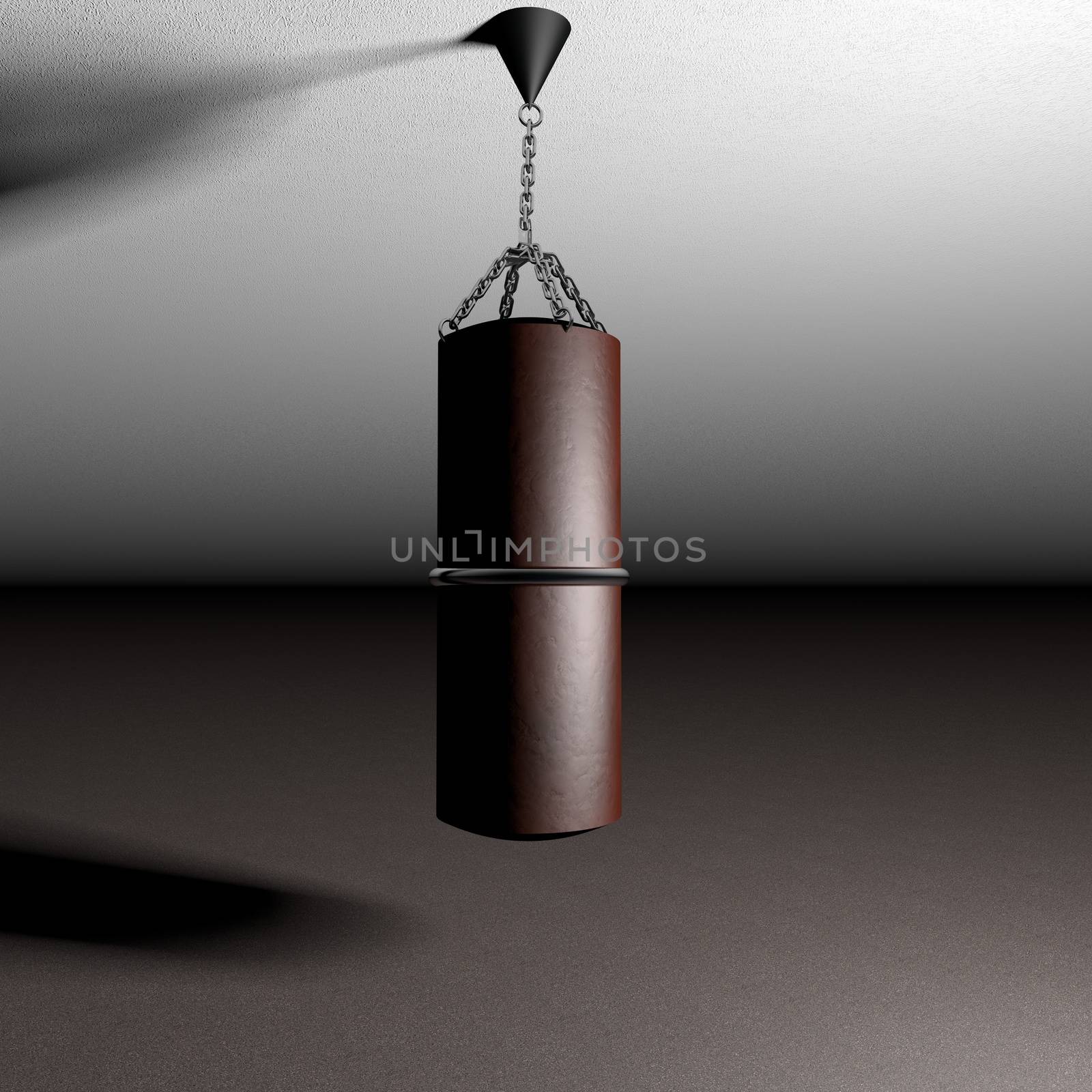 Boxing bag pending from ceiling, 3d render