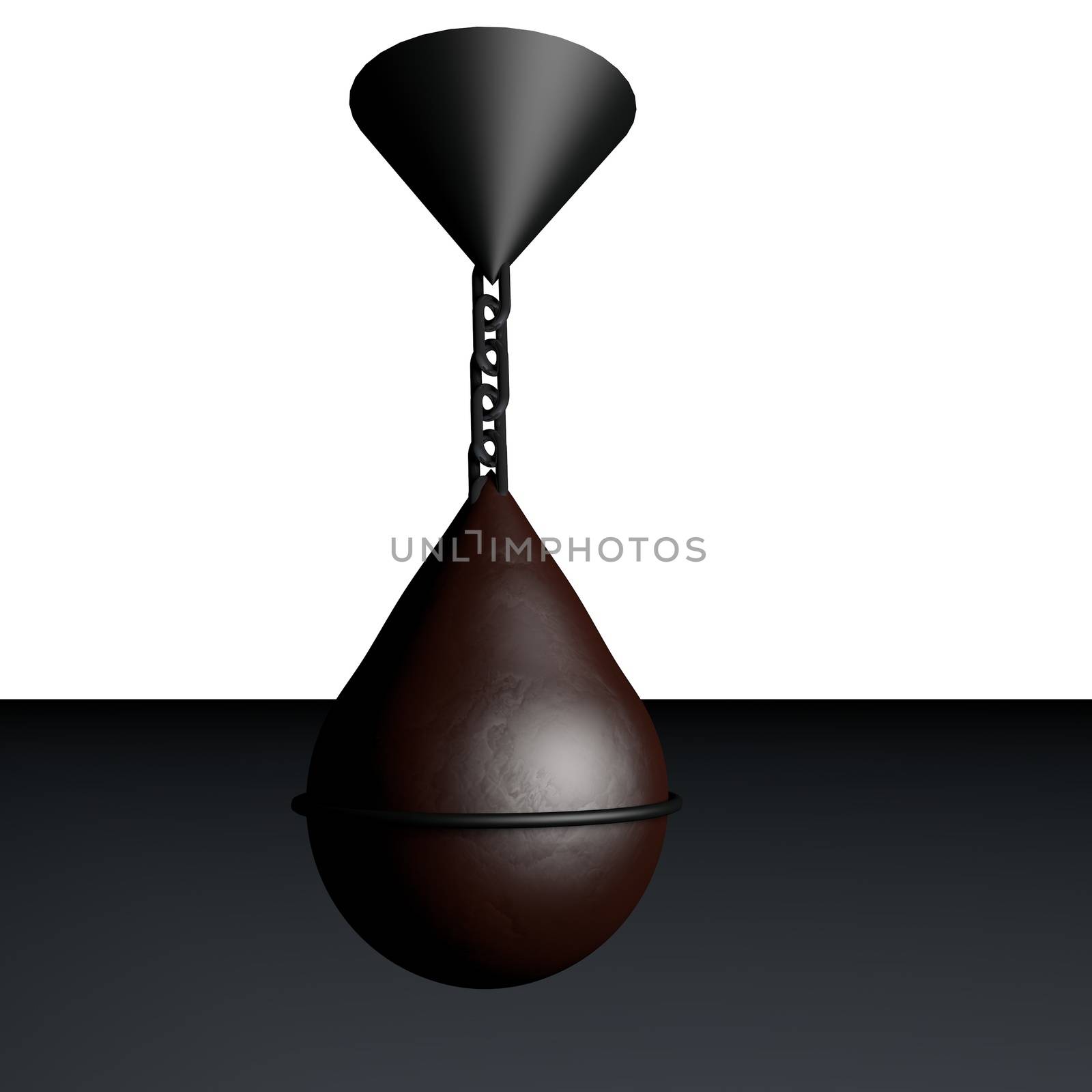 Punching ball pending from ceiling, 3d render