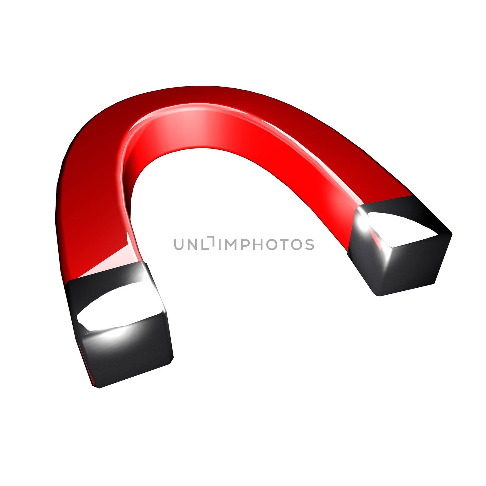 Red magnet isolated over white, 3d render