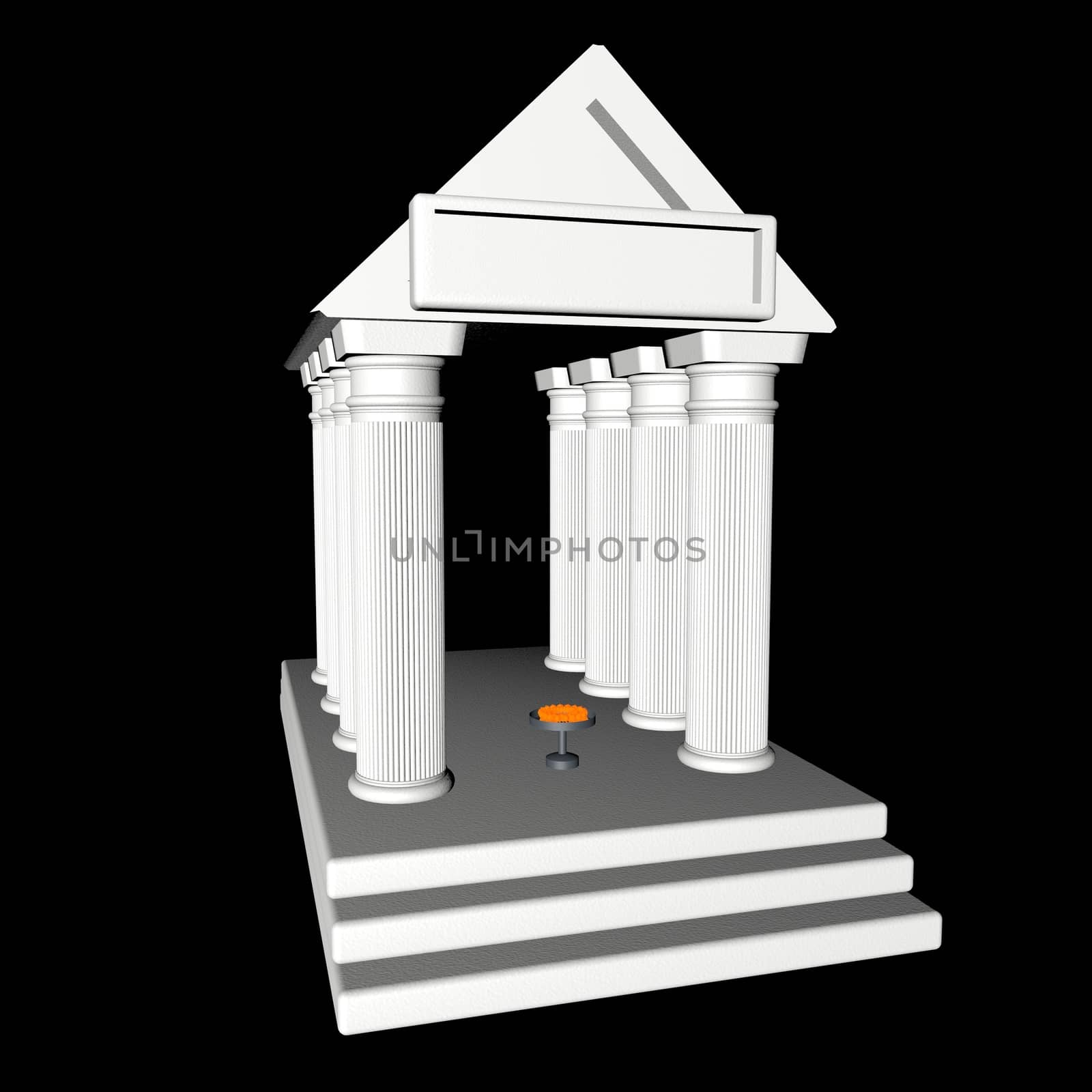 White greek temple over black background, 3d render