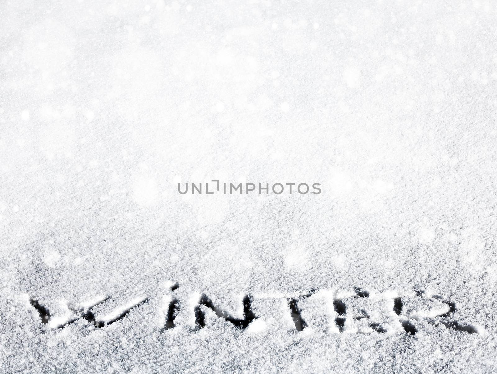 Handwritten Inscription Winter on the Snow