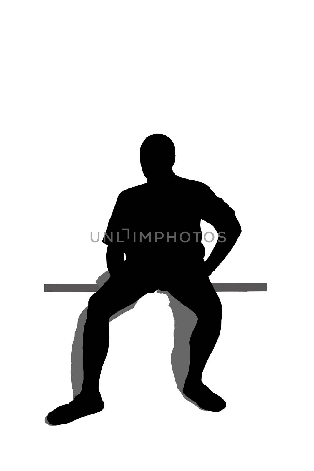 Silhouette of a man sitting on a mountain top, isolated on white background.