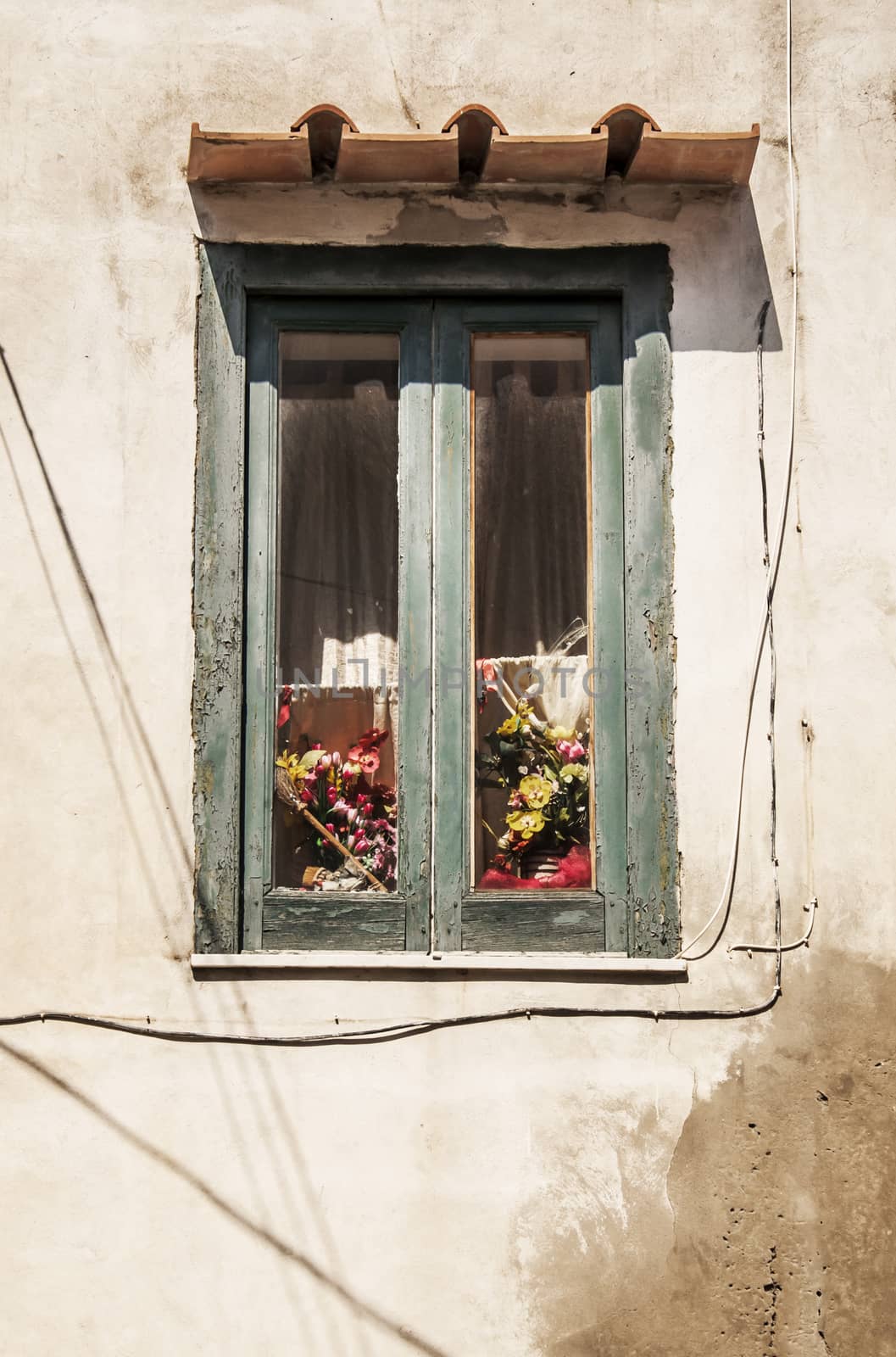 typical italian window on the Procida island, Naples, Italy