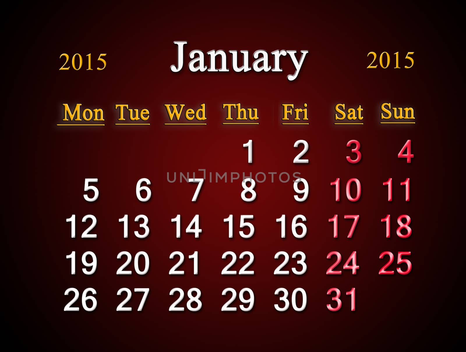 calendar on January of 2015 year on claret by alexmak