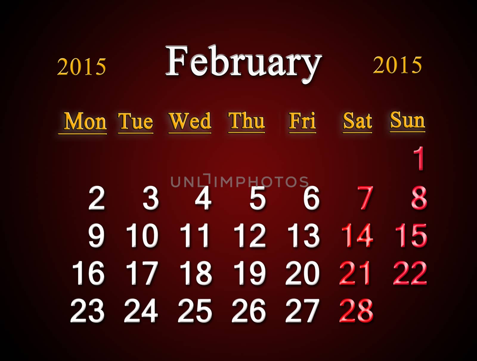 calendar on February of 2015 year on claret by alexmak