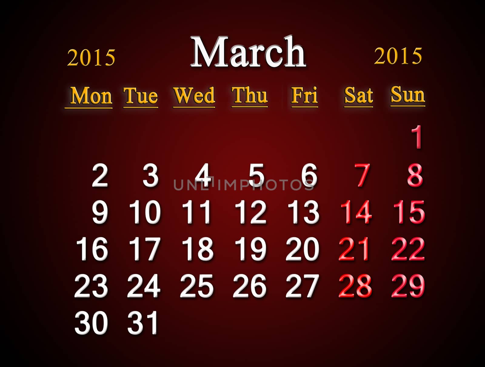 beautiful claret calendar on March of 2015 year