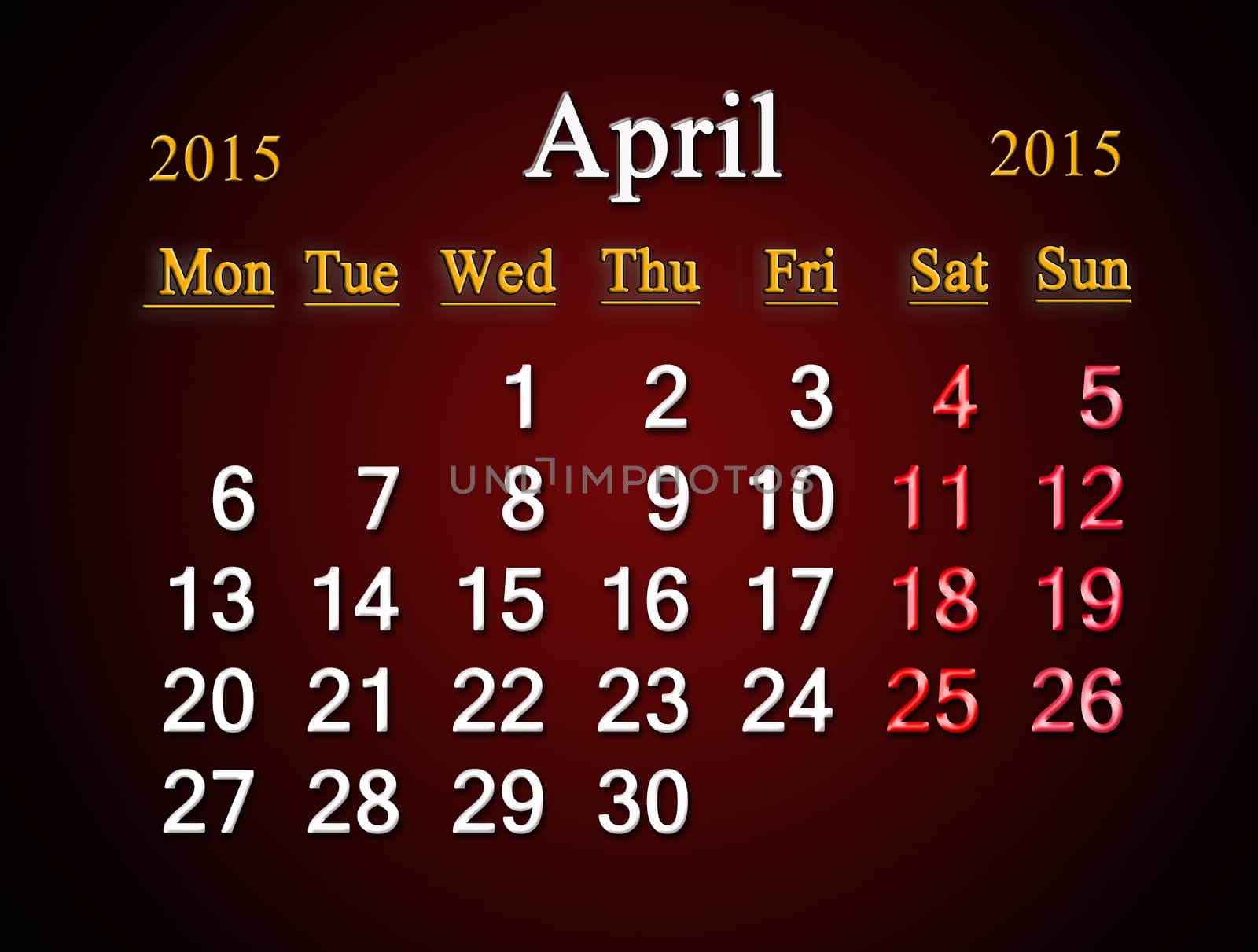 calendar on April of 2015 year on claret by alexmak
