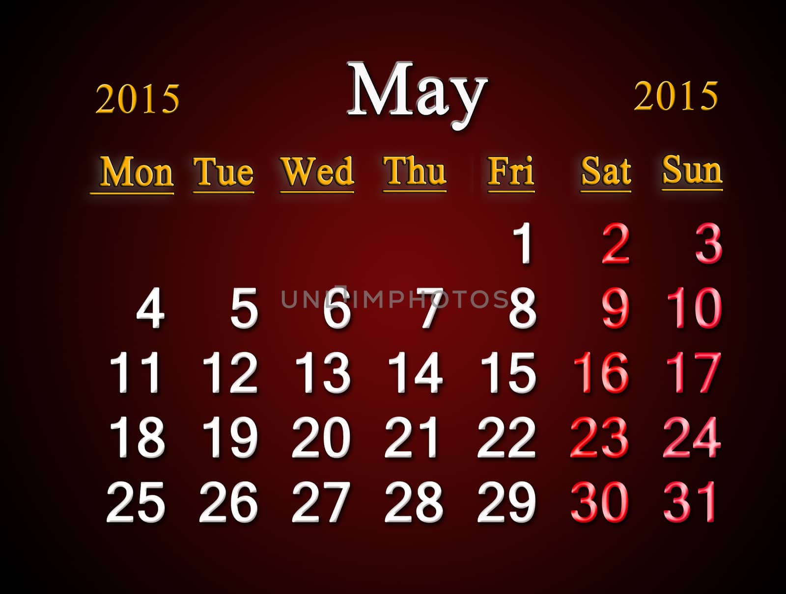 beautiful claret calendar on the May of 2015 year
