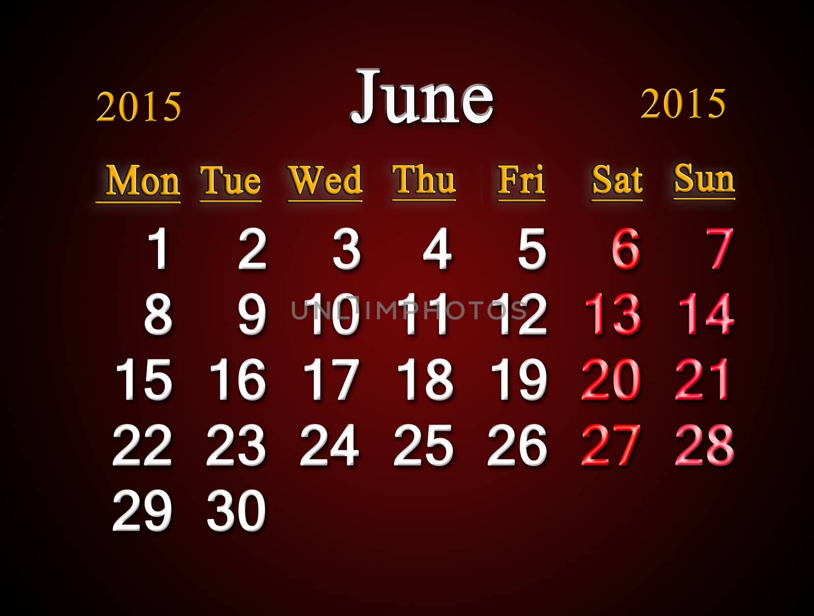 beautiful claret calendar on June of 2015 year