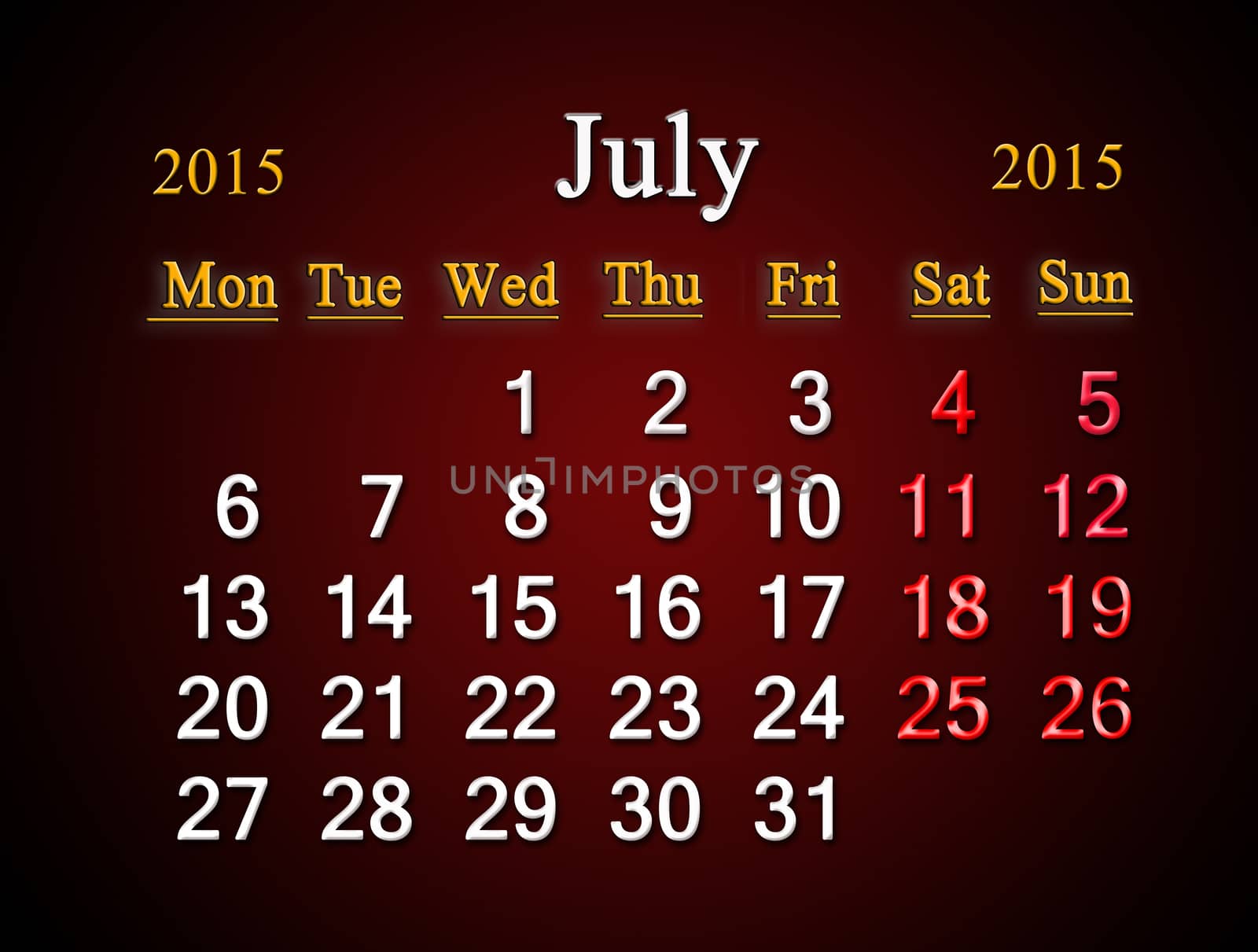 calendar on July of 2015 year on claret by alexmak