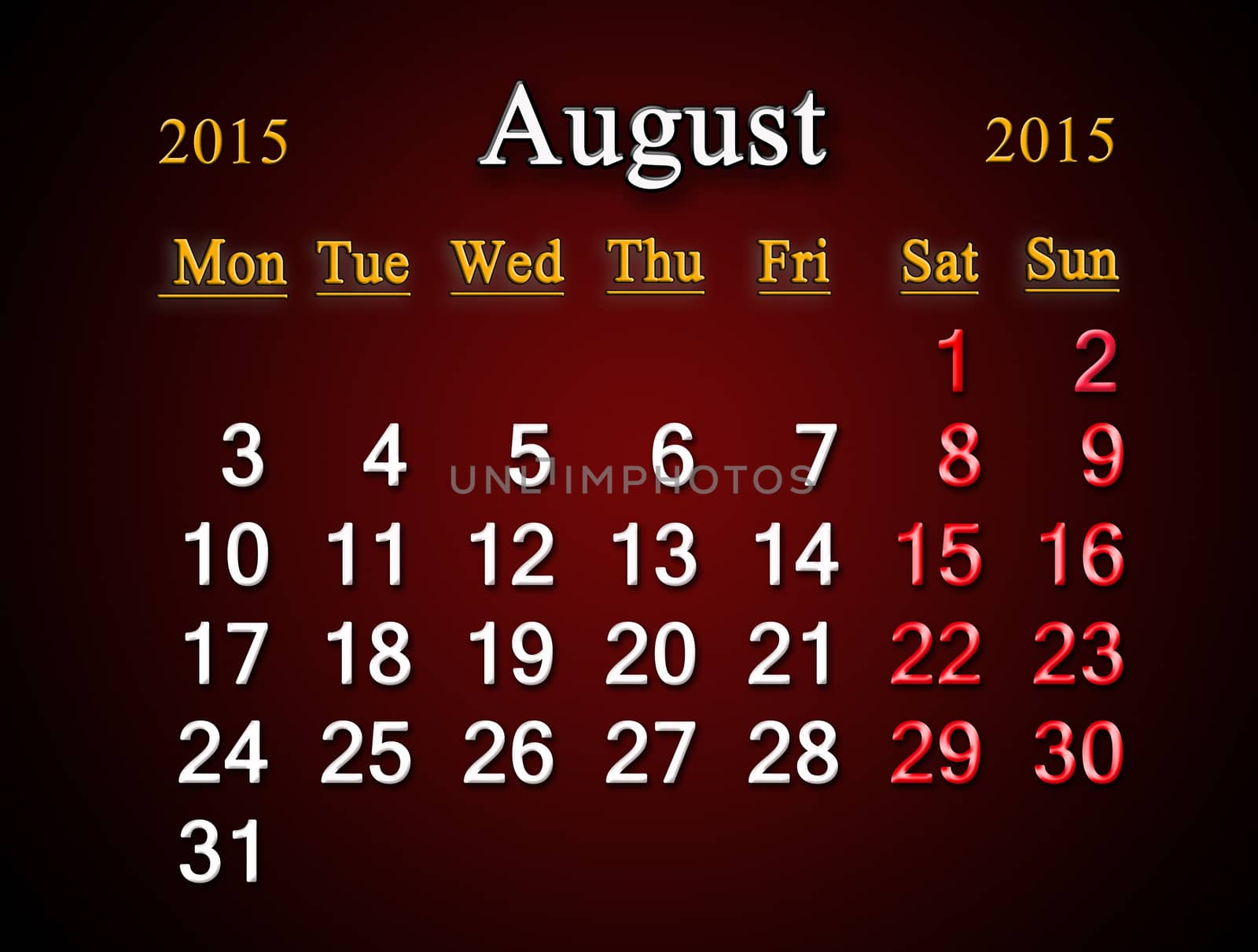 beautiful claret calendar on August of 2015 year