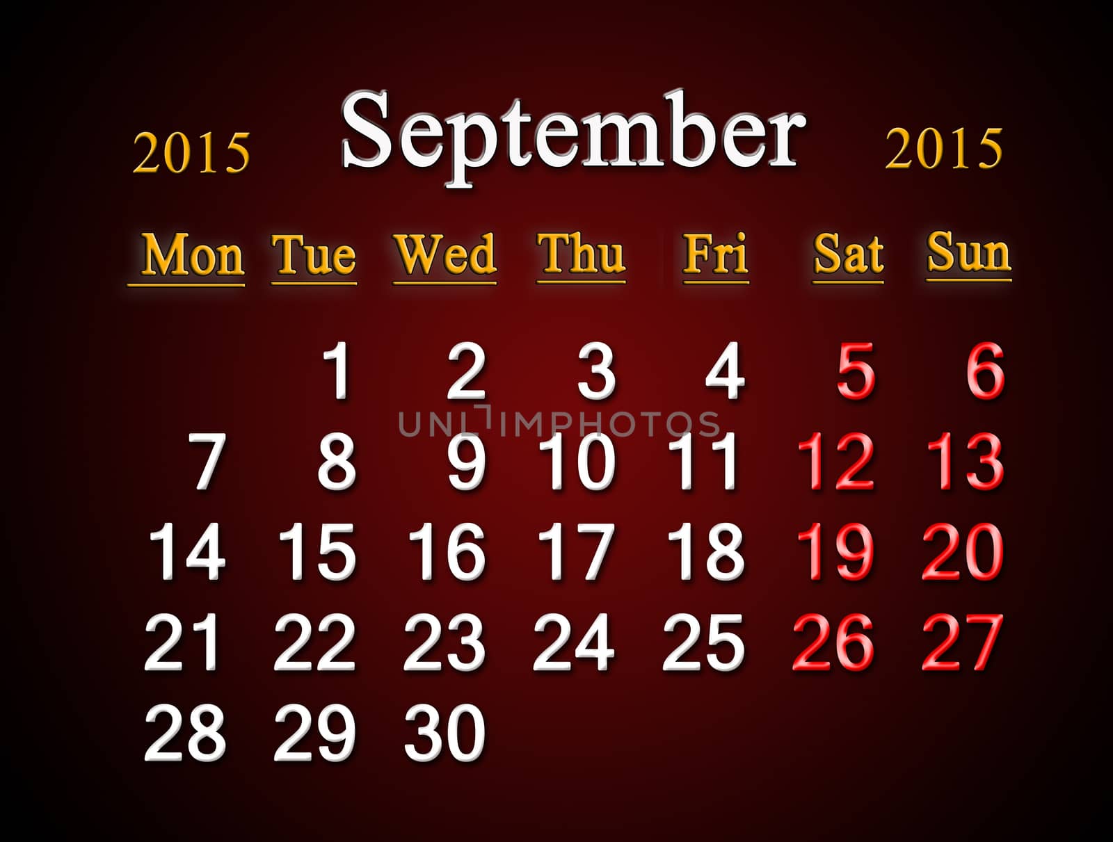 beautiful claret calendar on September of 2015 year