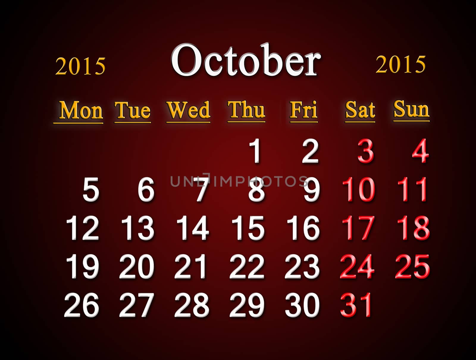 calendar on October of 2015 year on claret by alexmak
