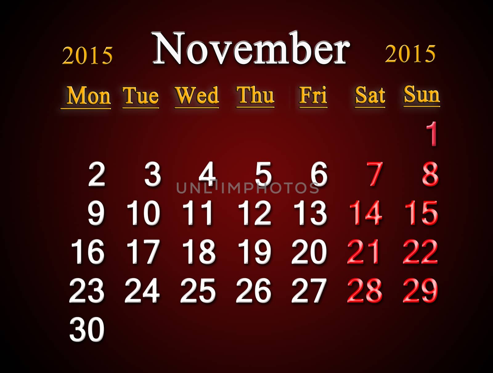 calendar on November of 2015 year on claret by alexmak