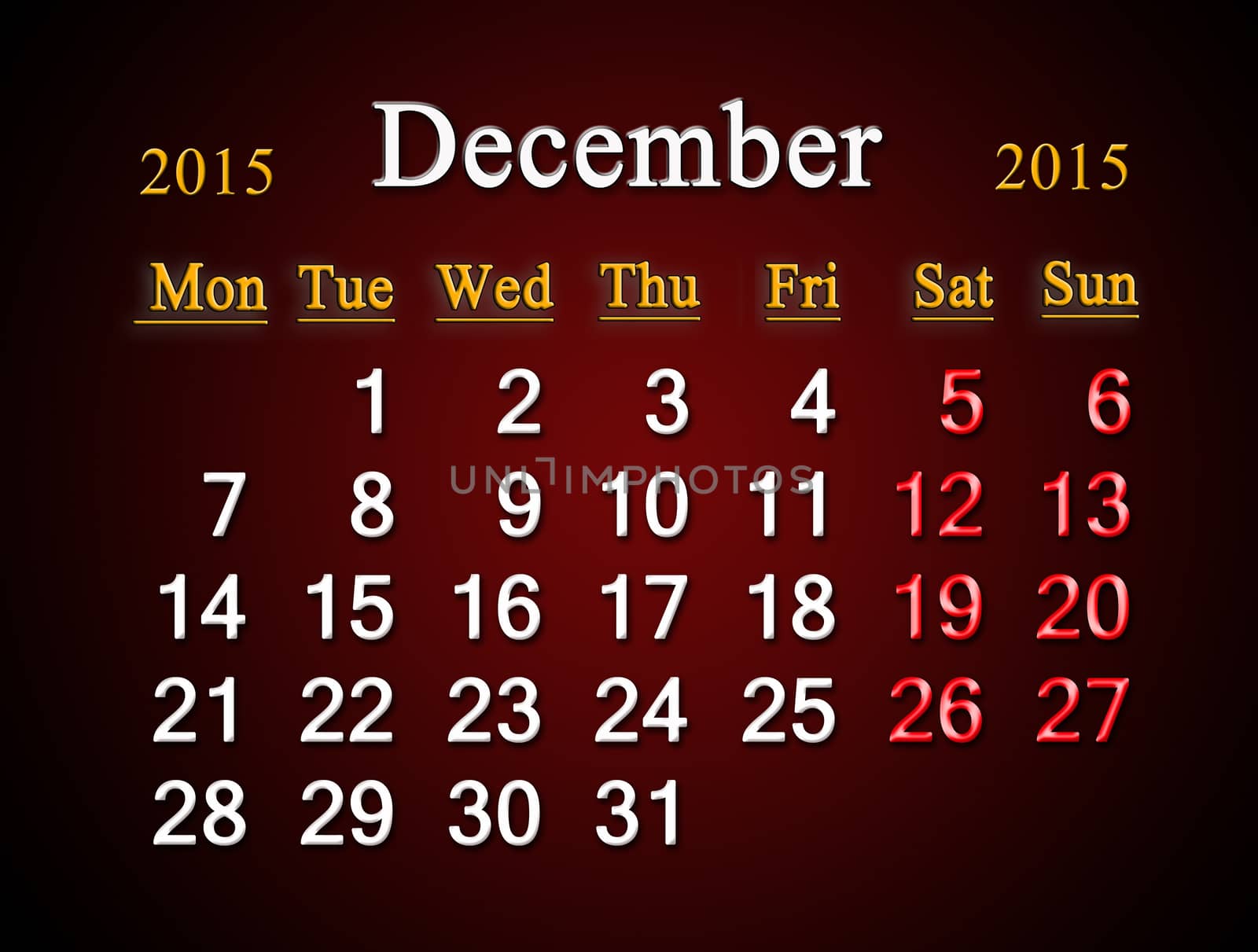 beautiful claret calendar on December of 2015 year