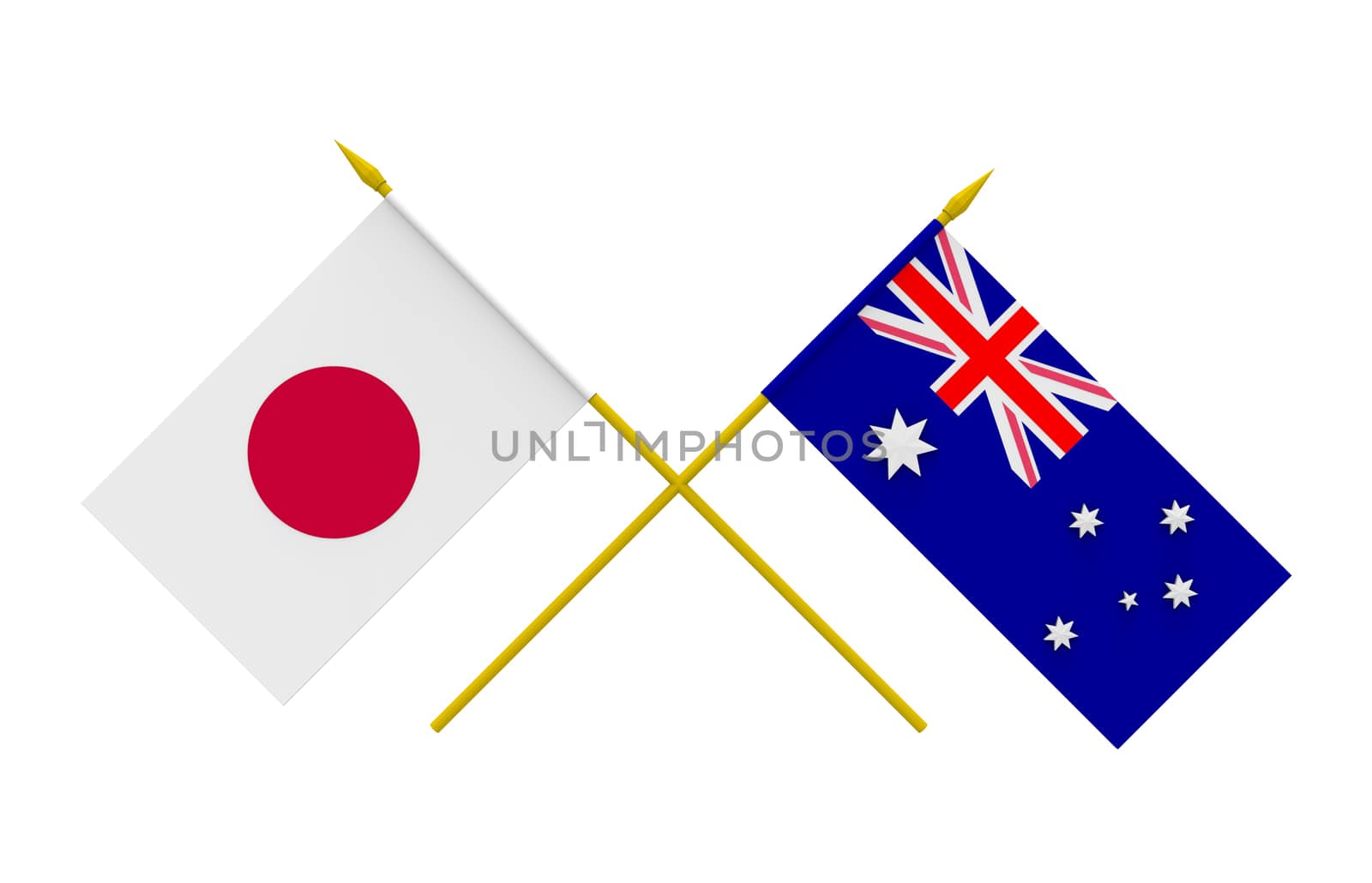 Flags of Australia and Japan, 3d render, isolated