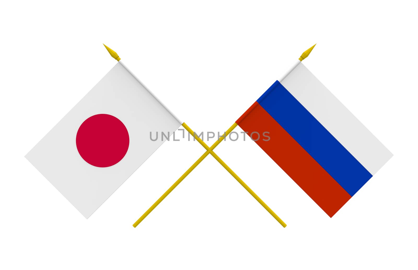Flags of Japan and Russia, 3d render, isolated