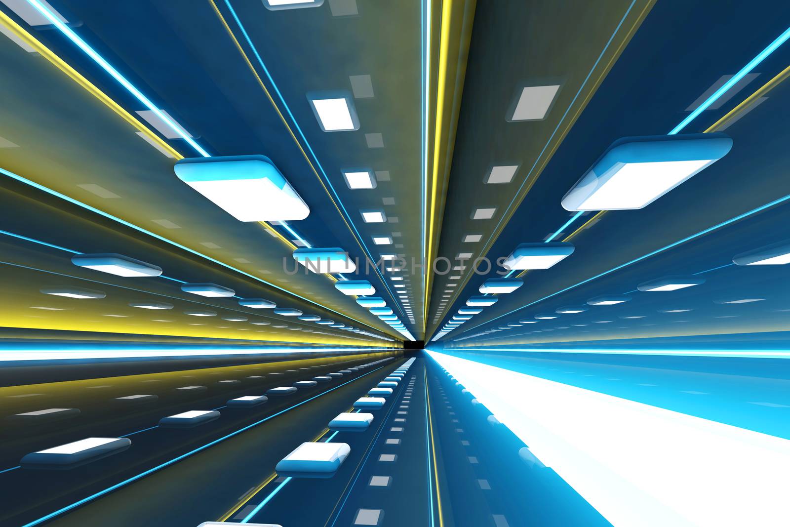 A 3D rendered architecture interior of a tunnel.