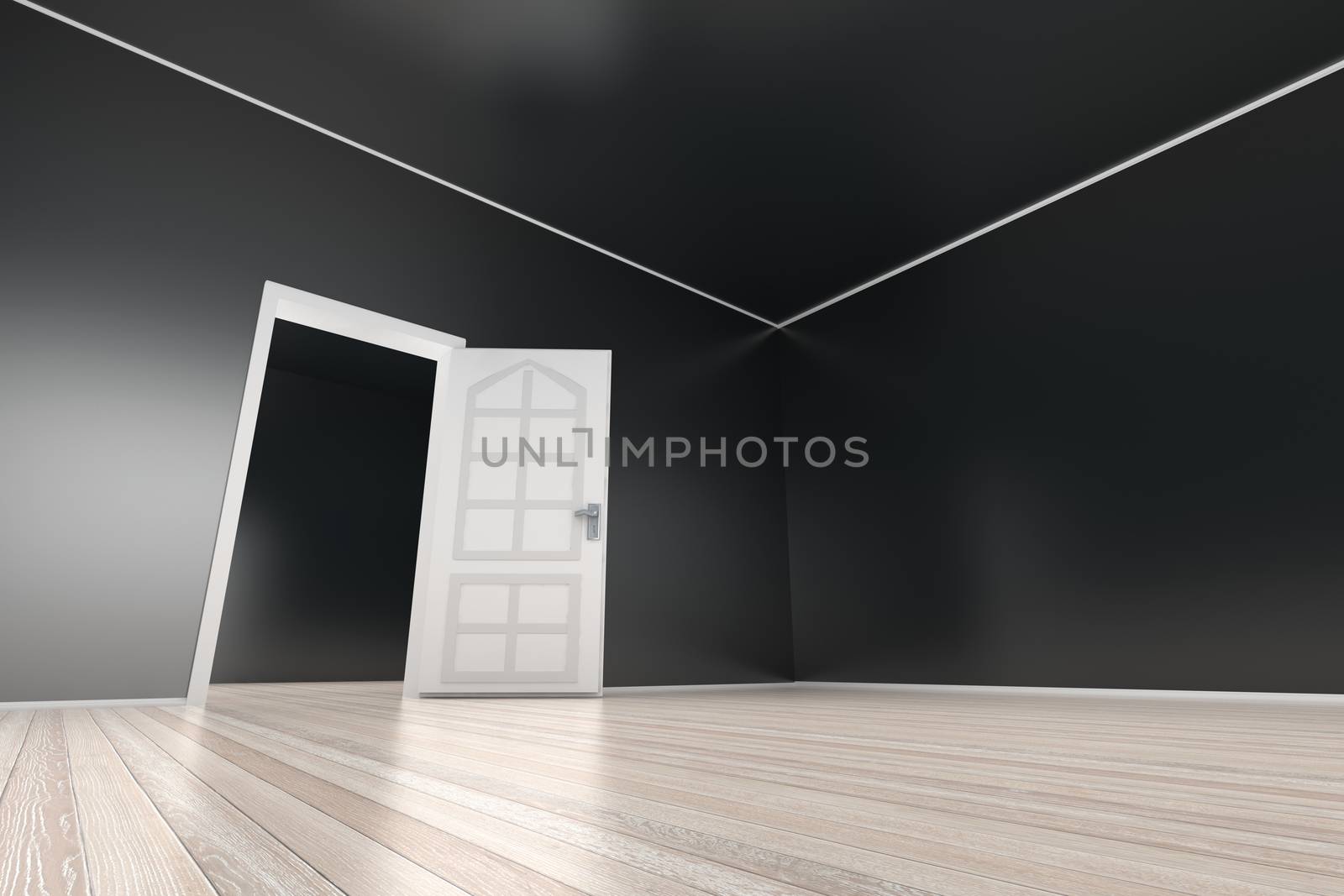 A empty apartment with a open door. 3D illustration.