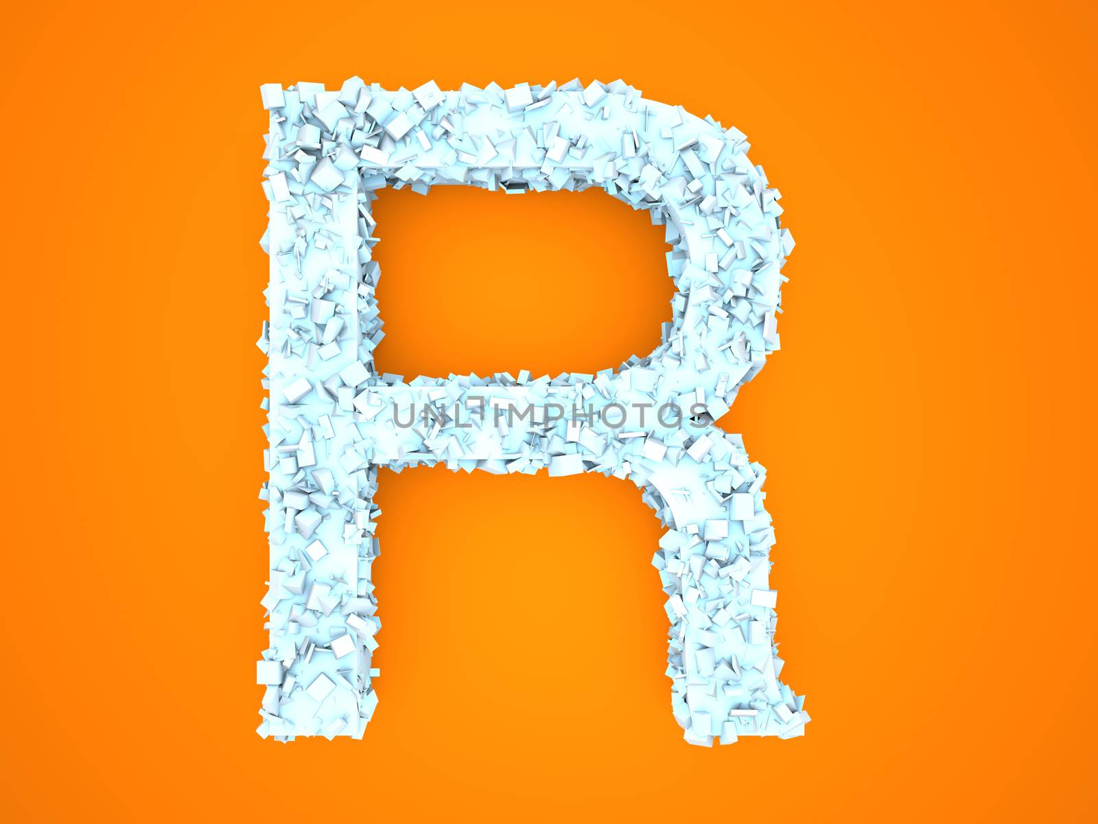 A letter formed out of ice Crystals. 3d illustration.