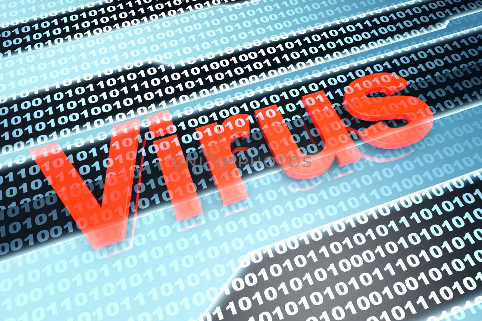 Computer virus in digital code. 3D illustration.