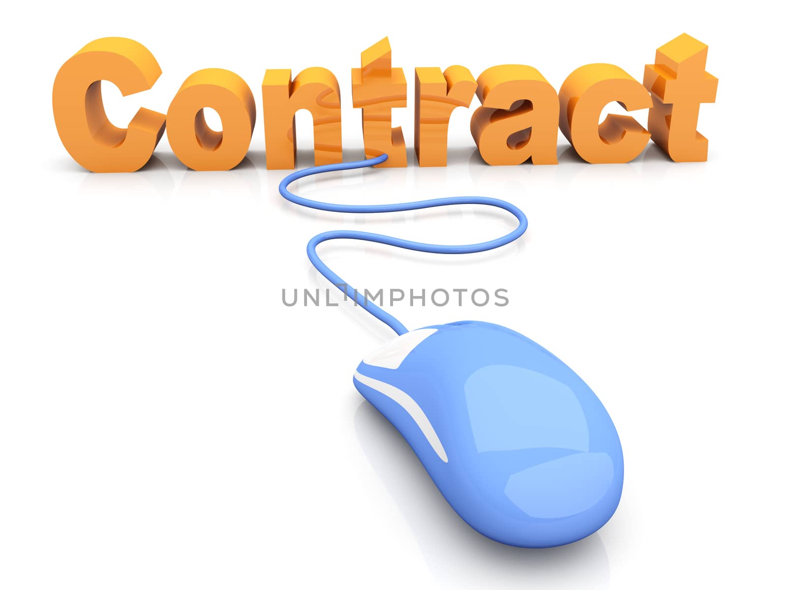 Contract online. 3D rendered Illustration. Isolated on white.