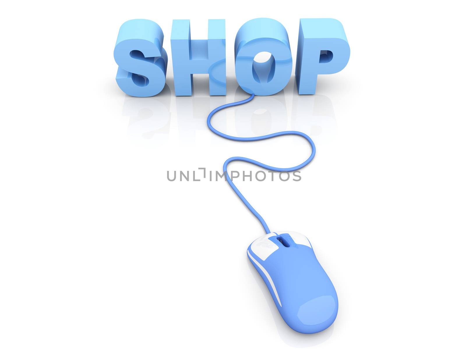 Buy at the Online shop. 3D rendered Illustration. Isolated on white.