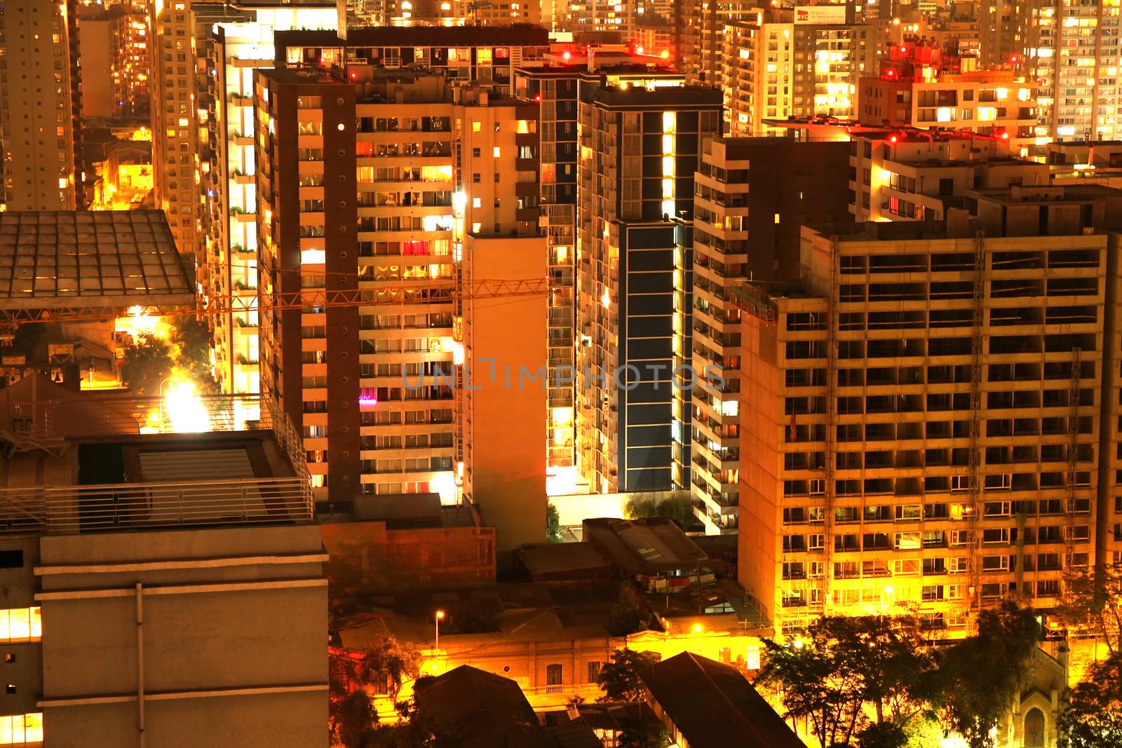 A nightly panorama of Santiago de Chile, South america.