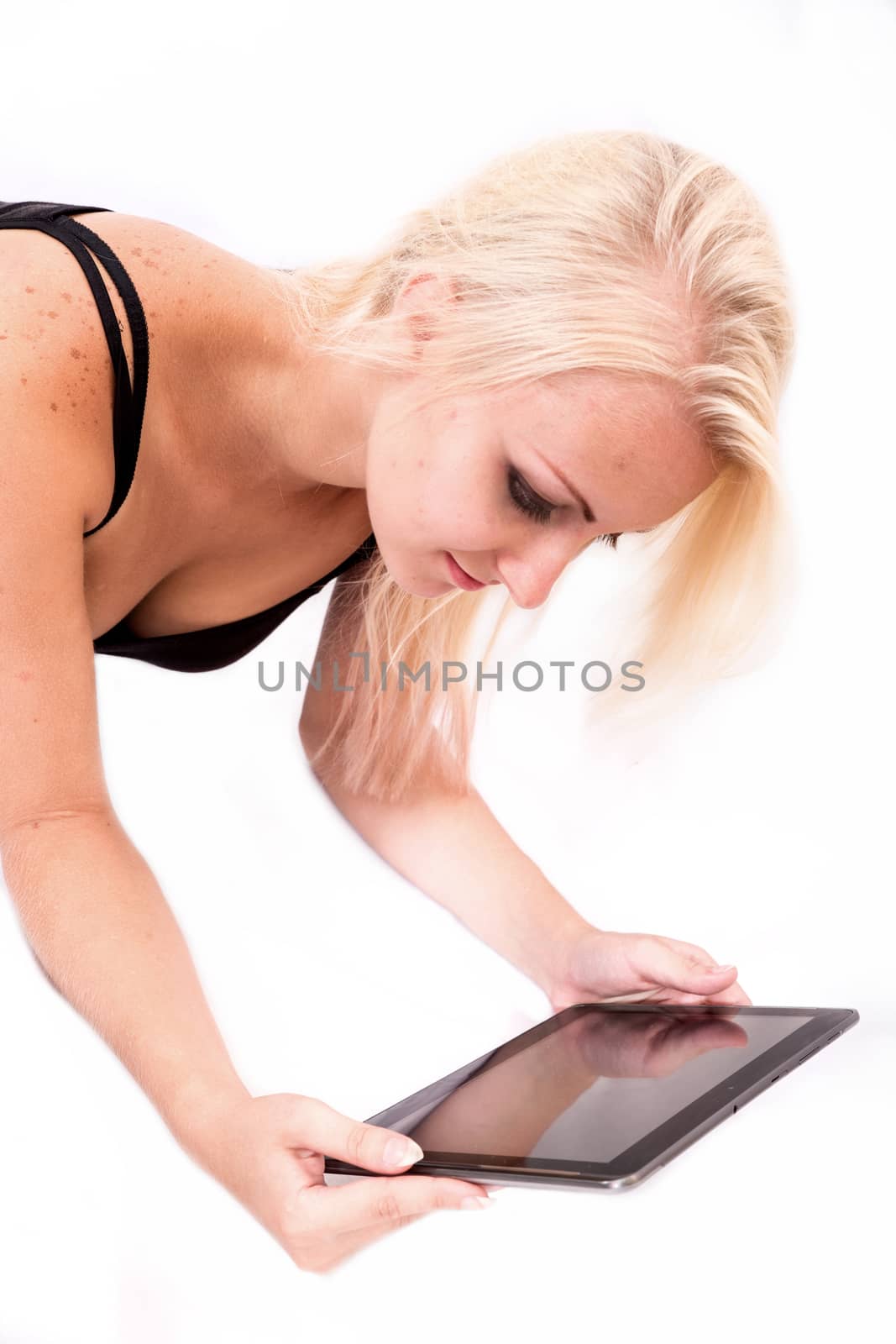 Lying Girl Holding Tablet PC by Spectral