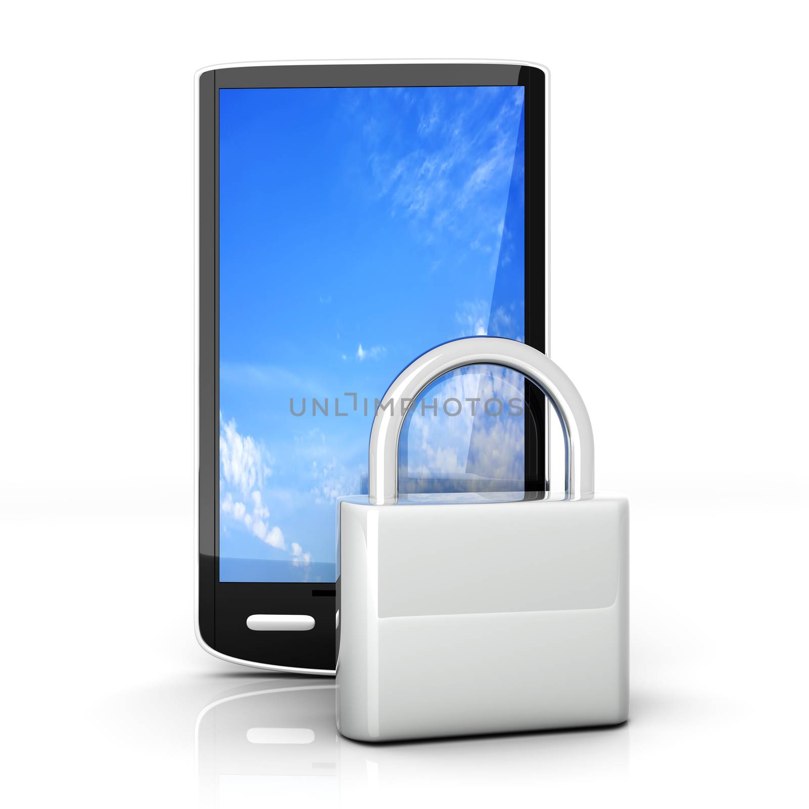 A locked smartphone. 3D rendered illustration isolated on white.