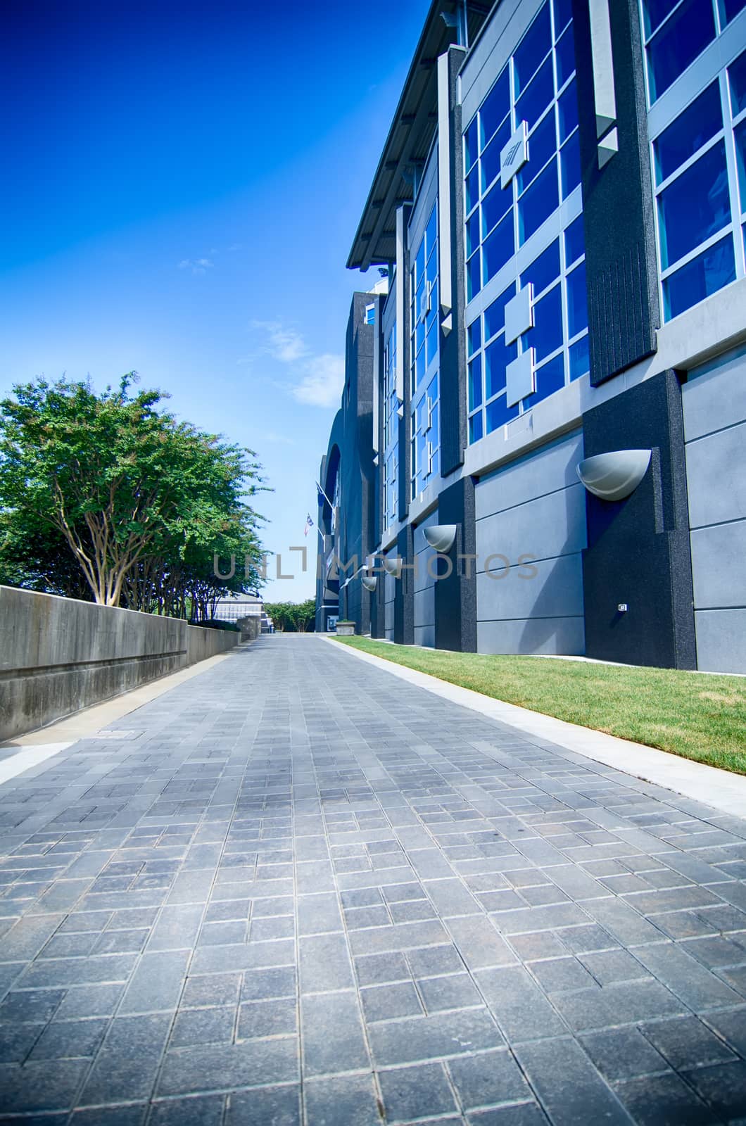 walking along stadium on a boulevard street