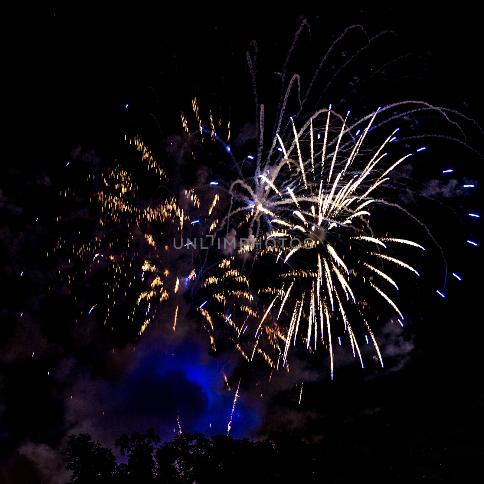 A close-up shot of sparkling Fireworks bursting out into beautiful shapes