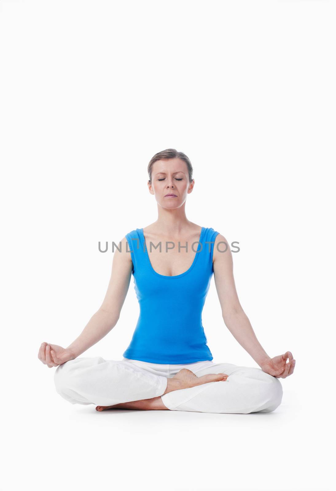 woman exercising hatha yoga - isolated on white