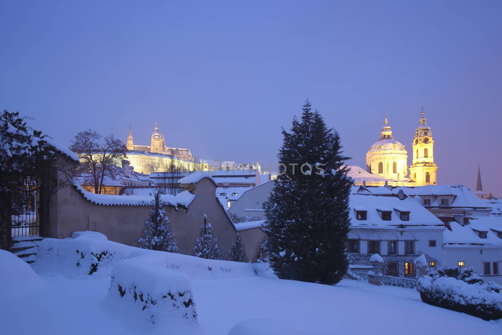 prague - hradcany castle and st. nicolaus church in winter