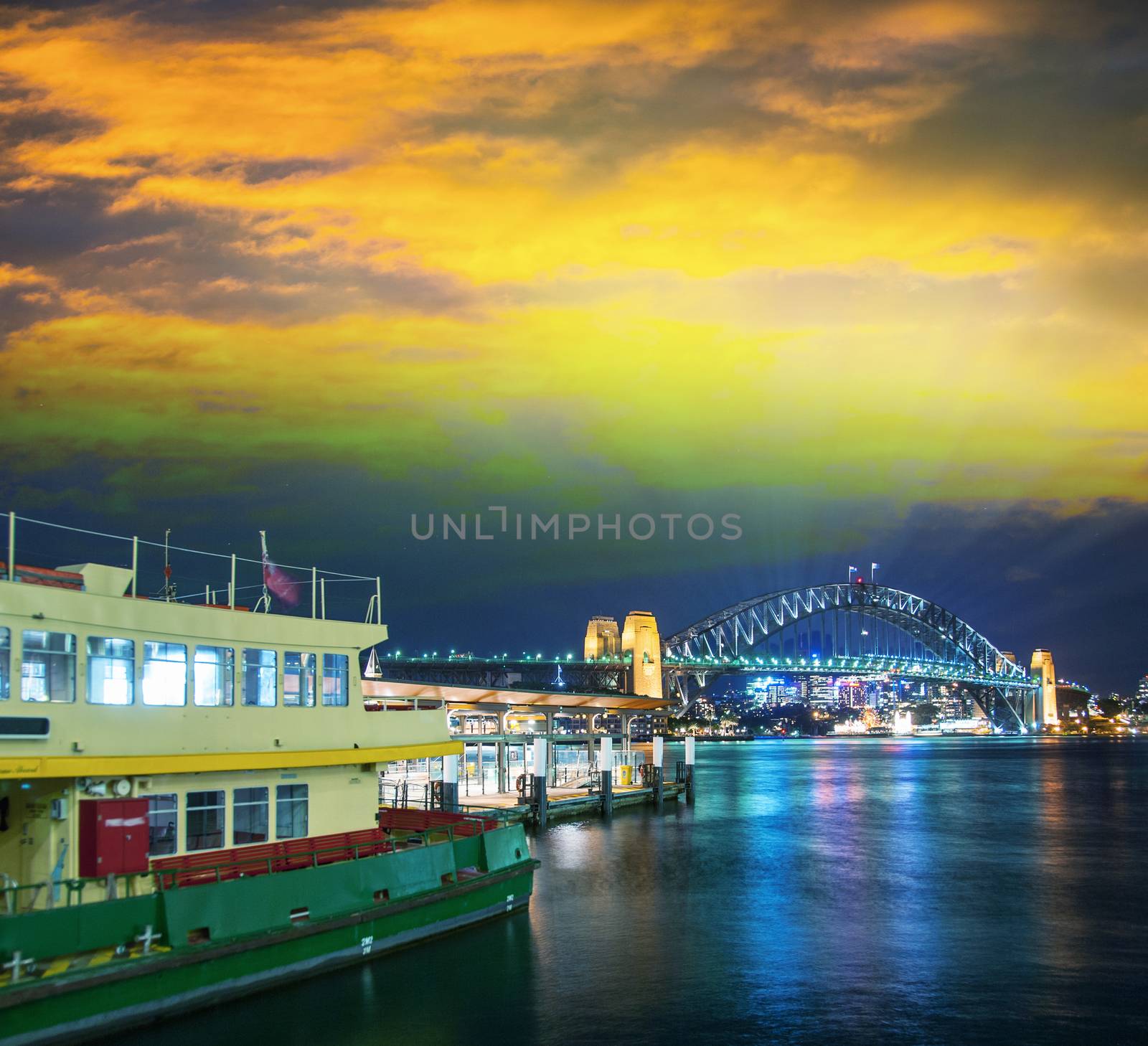Sydney Harbour at night, Australia.